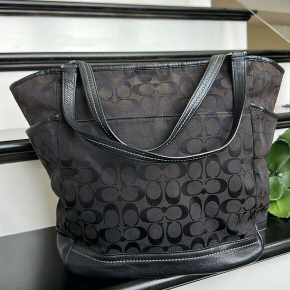 Coach Signature Canvas & Genuine Leather Shoulder Tote Bag - Picture 6 of 13